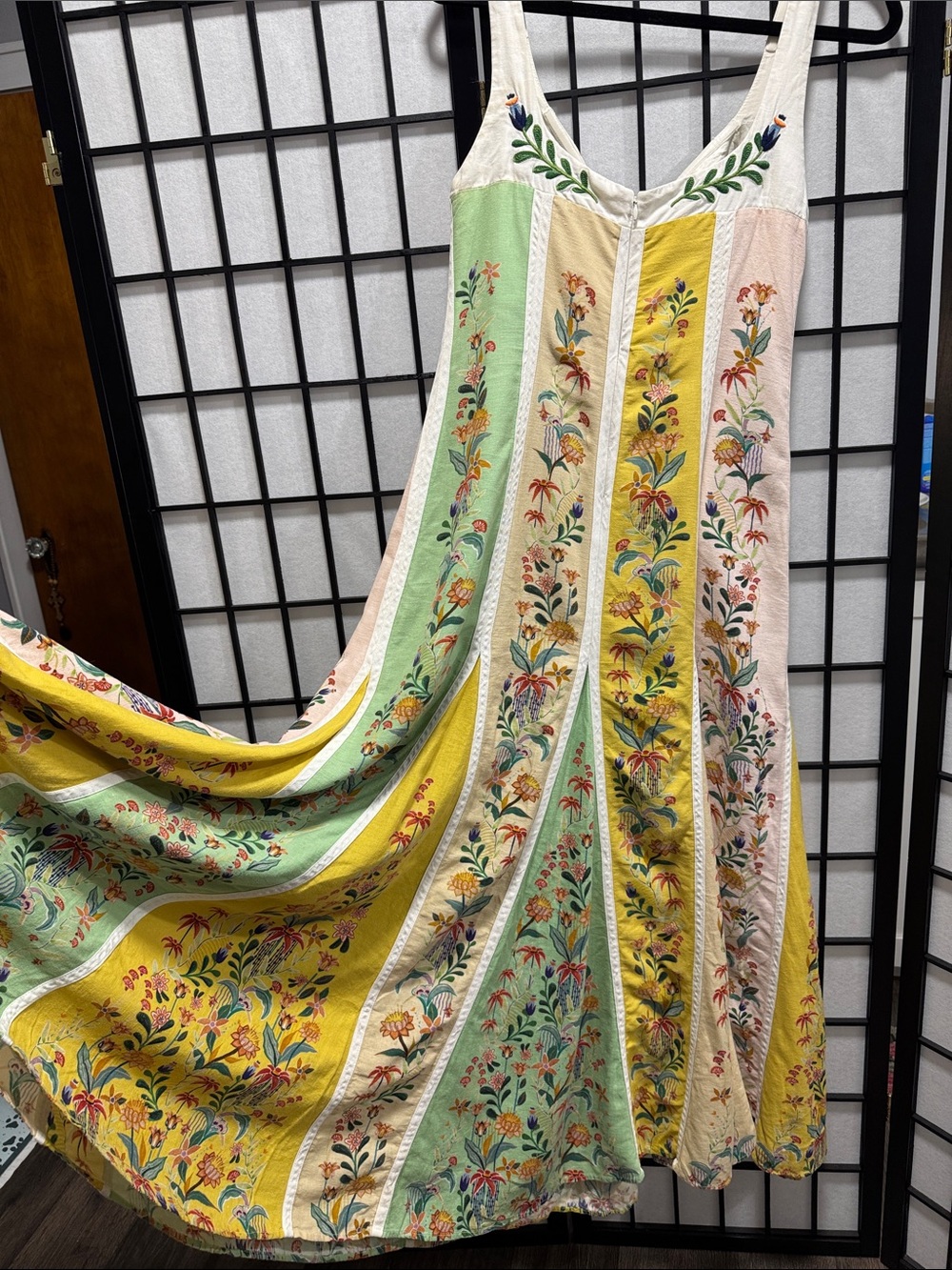 FARM Rio defect Delicate Floral Stripes Linen Blend Maxi Dress 🌼 - Picture 14 of 16